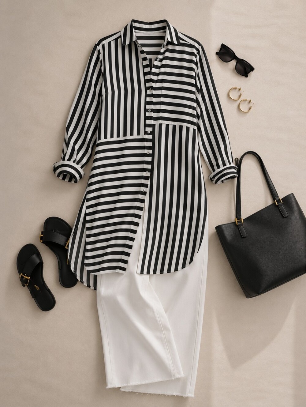 INC International Concepts Black and White Striped Tunic - Picture 2 of 11